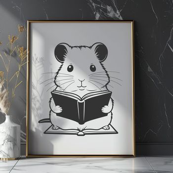 A cartoon hamster sitting with a book in its paws, illustration vector art