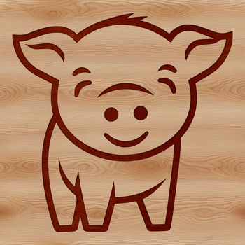 A simple line drawing of a standing pig with cute features.