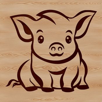 A small pig sitting on its haunches.