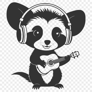 A possum perched on a branch, wearing headphones.