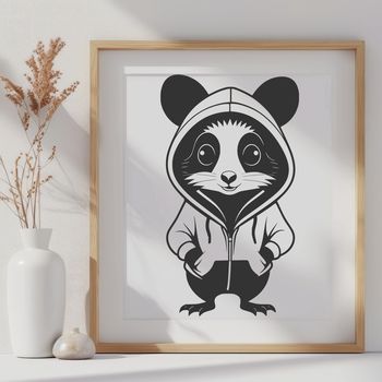 A gray possum with a distinctive facial expression and sharp teeth, suitable as vector art.