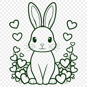 A full-body rabbit illustration with love hearts surrounding its body.