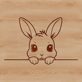 A cute rabbit peeking out from behind a leaf, suitable for Easter decorations or spring-themed designs.