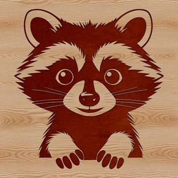 A close-up illustration of a masked raccoon peeking out from behind a tree.
