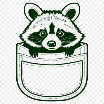 A vector illustration of a curious raccoon peeking out from behind a pocket.