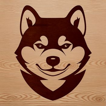 A stylized illustration of a Shiba Inu dog's head.