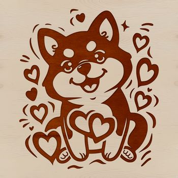 A sitting Shiba Inu with love hearts, illustrated in vector format.