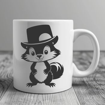 A cartoon skunk wearing a hat, created as vector art for digital and printable projects.