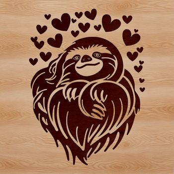 A sloth with heart symbols surrounding its body, an SVG graphic illustration suitable for various design projects.
