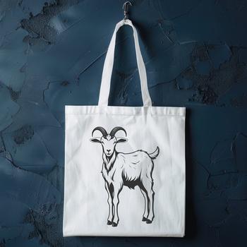 Illustrated goat in a farm setting, suitable for vector graphics and design projects.