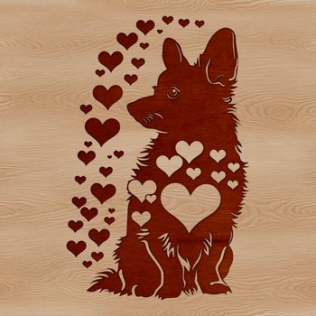 A sitting Welsh Corgi dog with heart symbols, suitable for clip art designs.