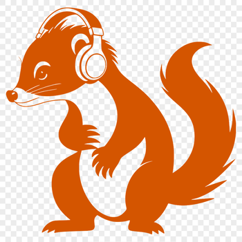 A simple illustration of a skunk's face with headphones on, suitable for vector design.
