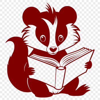 A skunk sitting on the forest floor, reading a book.