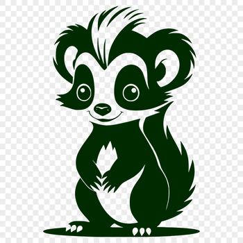 A simple illustration of a wild skunk in black and white outline.