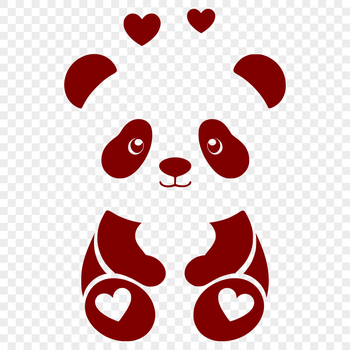 A cute cartoon panda with love hearts surrounding it, ideal for various uses such as crafting or graphic design.