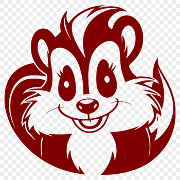 A simple illustration of a skunk in black lines on a white background.