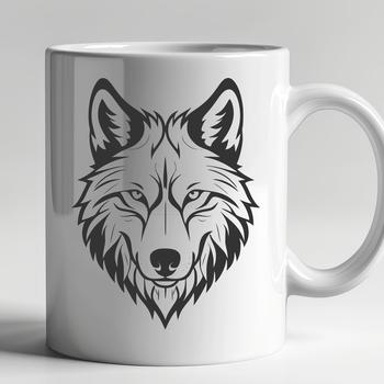A digital illustration of a wolf's head with detailed features and texture.