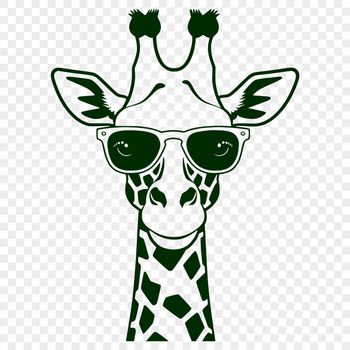 A high-resolution SVG illustration of a giraffe wearing sunglasses in a fun and casual pose.