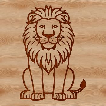 A sitting lion in a natural habitat setting.