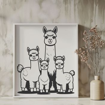 A digital illustration of a friendly alpaca, suitable for personal or family projects.