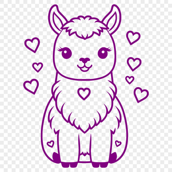 An SVG illustration of a friendly alpaca with heart symbols around its neck.