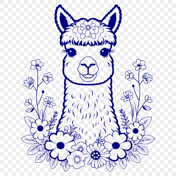 An illustrative alpaca design featuring a South American camelid in a floral pattern.