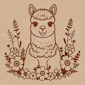 Alpaca animal in a floral pattern.