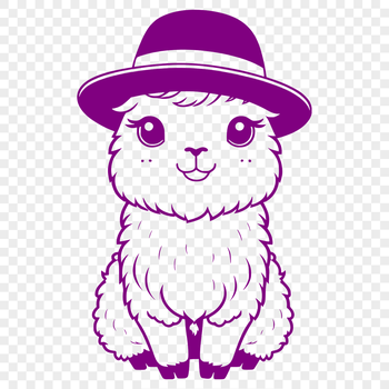 A stylized illustration of a happy alpaca wearing a hat, suitable for vector design and cutting machine applications.