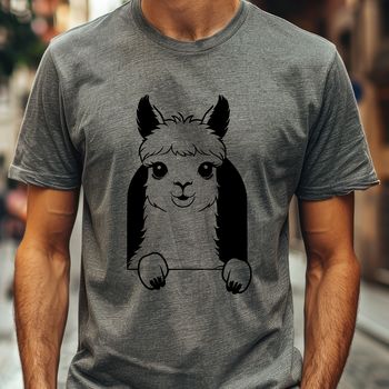 Alpaca peeking out from behind a tree, rendered as a vector graphic in SVG format.