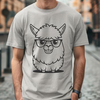 Alpaca animal wearing glasses in vector illustration format.