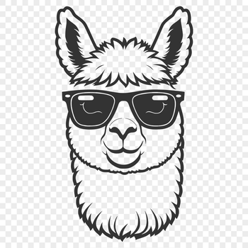 An illustration of a friendly alpaca wearing trendy sunglasses.