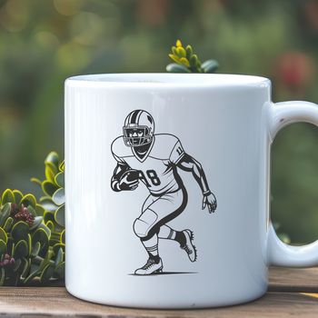 A high-definition illustration of an American football player in action, highlighting the sport's key equipment.