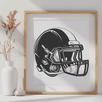 A high-resolution illustration of a football helmet with an American football in hand, suitable for vector art designs.
