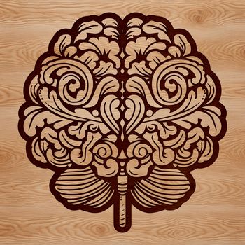An illustration of the human brain with ornate details, highlighting its anatomy.