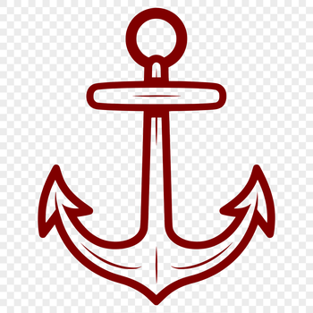 A simple line drawing of a nautical anchor with rope.