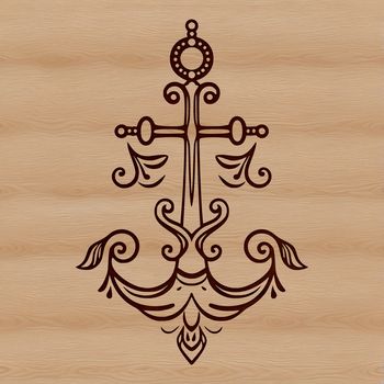 A decorative anchor symbol with intricate details, suitable for nautical-themed designs and projects.