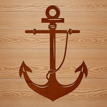 A metal anchor floating on the surface of the water, with ropes and chains attached.