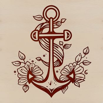 A stylized illustration of an anchor, featuring intricate details and ornate designs.
