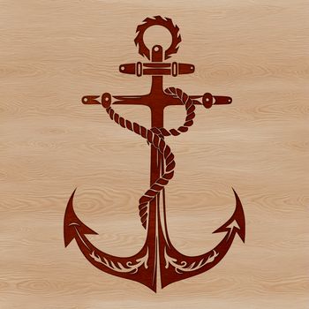 A vector graphic illustration of a classic ship's anchor with rope details.