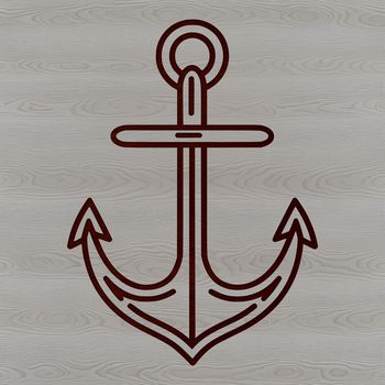 Anchor with rope and buoy in a simple line drawing style.