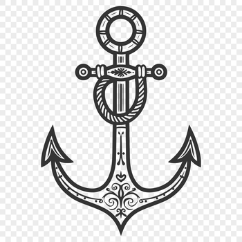 Anchor icon with ornate details, suitable for nautical-themed projects.