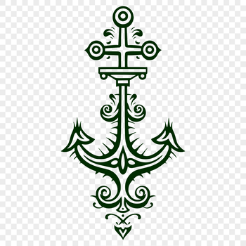 A decorative nautical anchor with intricate details, suitable for vector design.