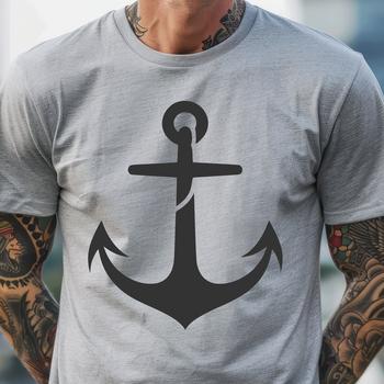 An illustration of a nautical anchor in a simple silhouette design.