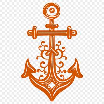 A stylized anchor with ornate details, suitable for nautical-themed designs and projects.