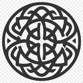 A stylized Celtic knotwork pattern featuring interconnected shapes in an ornate design.