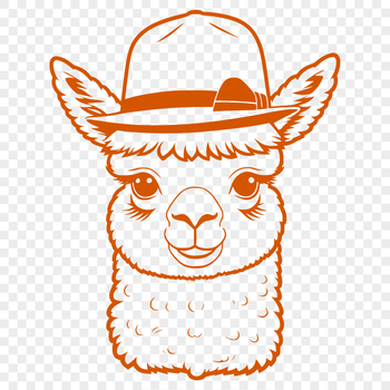 Alpaca wearing a hat in a simple vector illustration.