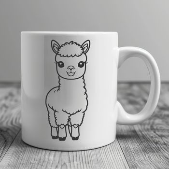 An illustration of a standing alpaca with soft fur and gentle eyes, suitable for digital designs.