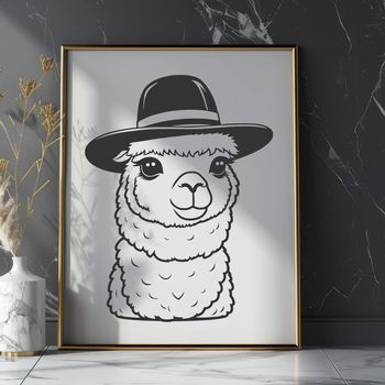 A digital illustration of a South American camelid wearing a hat.