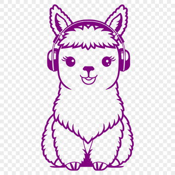 An illustration of a standing alpaca wearing headphones, created as vector art for digital designs.