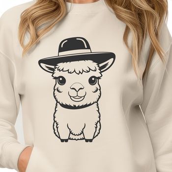 Illustration of a friendly alpaca wearing a hat, suitable for vector graphics and cutting machine designs.